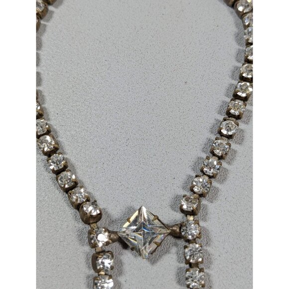 Vintage Czechoslovakia Bronze Tone Crystal Rhinestone Art Deco Tennis Necklace - Picture 5 of 11